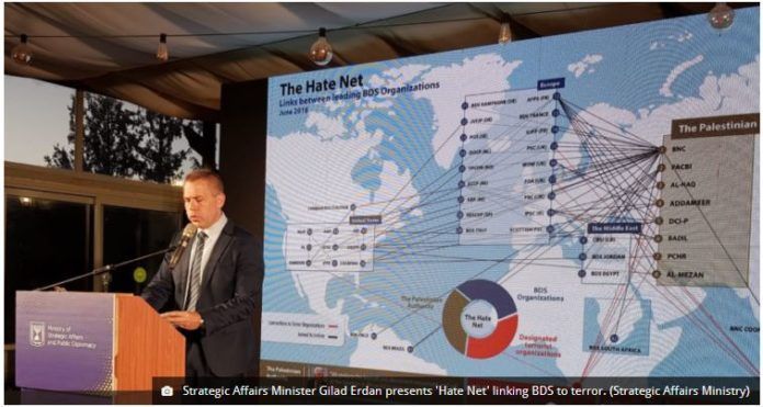 2018-06-19-Gilad-Erdan-Hate-Net-jpg Strategic Affairs Minister Gilad Erdan præsenterer hadenetværket mod Israel - med BDS i fremtrædende rolle