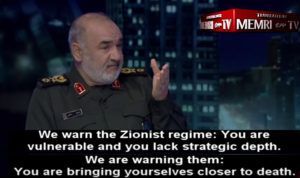 revolutionsgarde (Islamic Revolutionary Guard Corps, IRGC), Hossein Salami, truede for nylig Israel på Irans Kanal 2 TV. (Billedkilde: MEMRI)